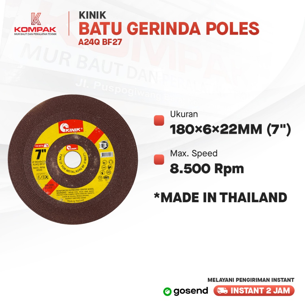 Batu gerinda poles / slep kinik 7 inch 180 × 6 × 22 mm A24Q BF27
