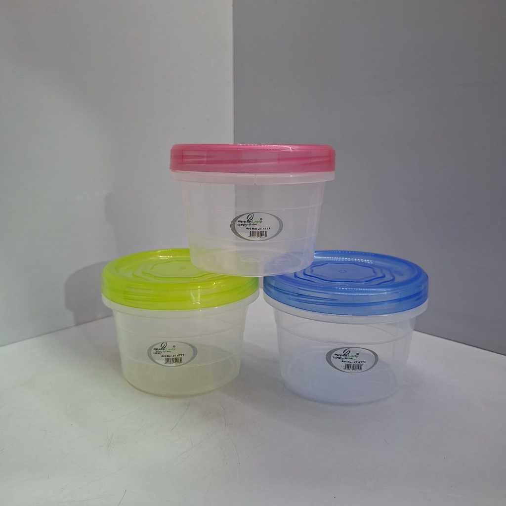 Toples Plastik Bulat Warna / Stoples Transparan Mini Tutup Warna / Wadah Snack Apple Lady