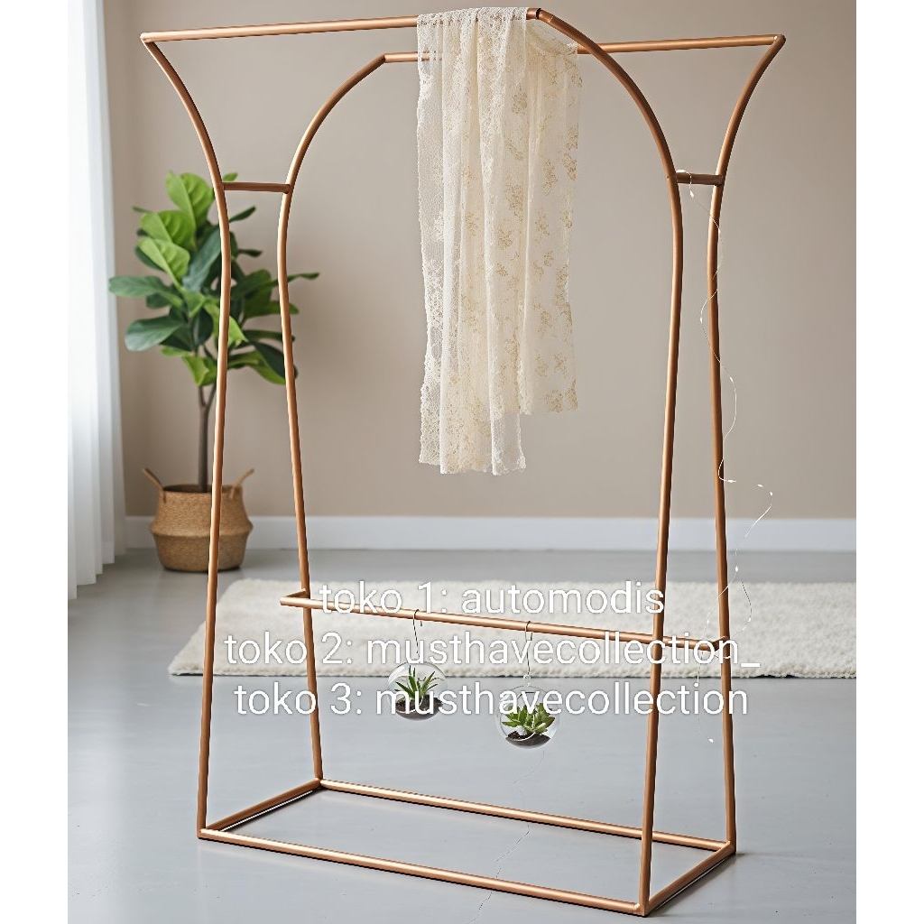 GAWANG BAJU GOLD 2 ARAH DUA SISI 2 TINGKAT KANAN KIRI MININALIS PAJANGAN GANTUNGAN HANGER FURNITURE 