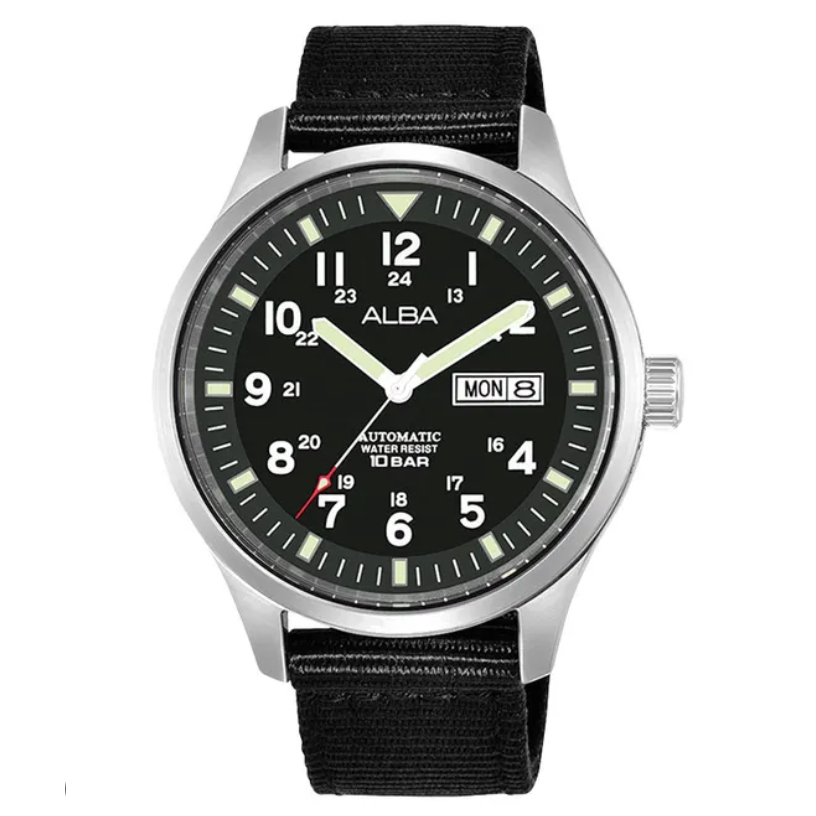 Jam Tangan Pria Alba Original Garansi Resmi AL4223 AL4223X1 Strap Black Nylon Black Dial Automatic