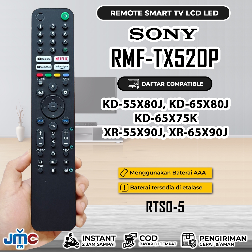 Voice Remote Remot Sony RMF-TX520P Smart Google TV KD-50X75K KD-55X75K KD-65X75K KD-55X80J KD-65X80J