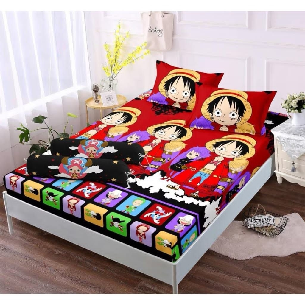 SPREI KARET KATUN PREMIUM 90/100/120/140/160/180/200 Motif anime One piece red luffy