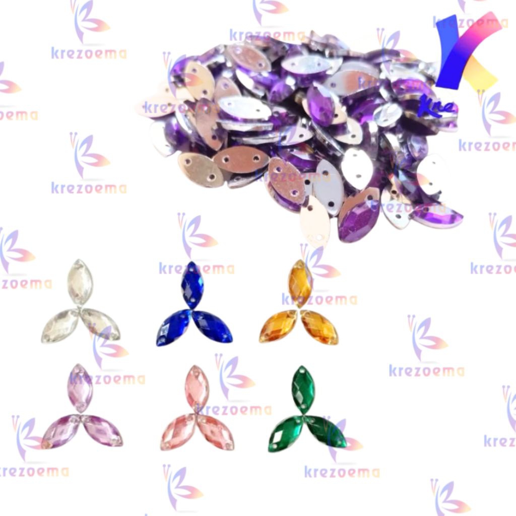 Payet permata diamond RRC 5x10 Payet kristal jahit tetes bentuk daun berbagai macam warna