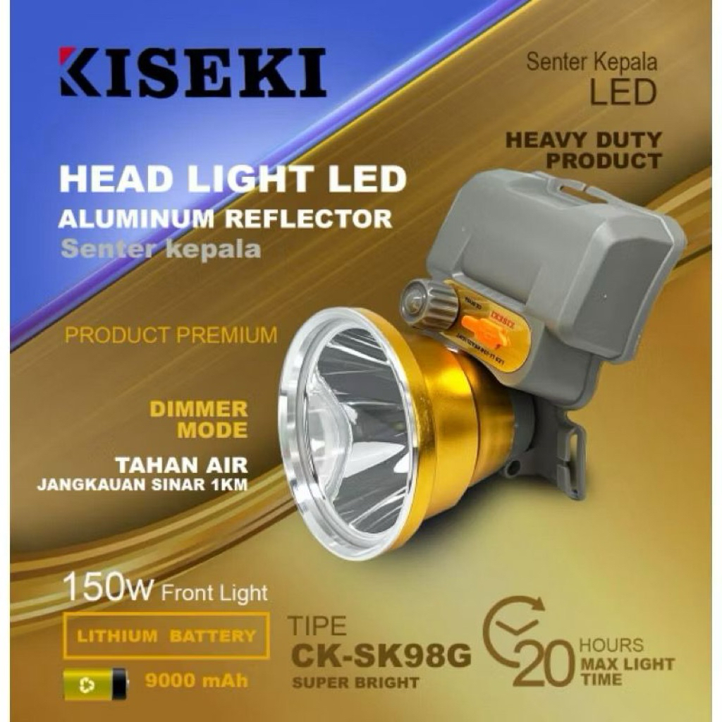 Senter Kepala Cas KISEKI CK-SK98G SUPER TERANG 150 Watt Tahan 20Jam | Headlamp Kiseki CK SK 98G Anti