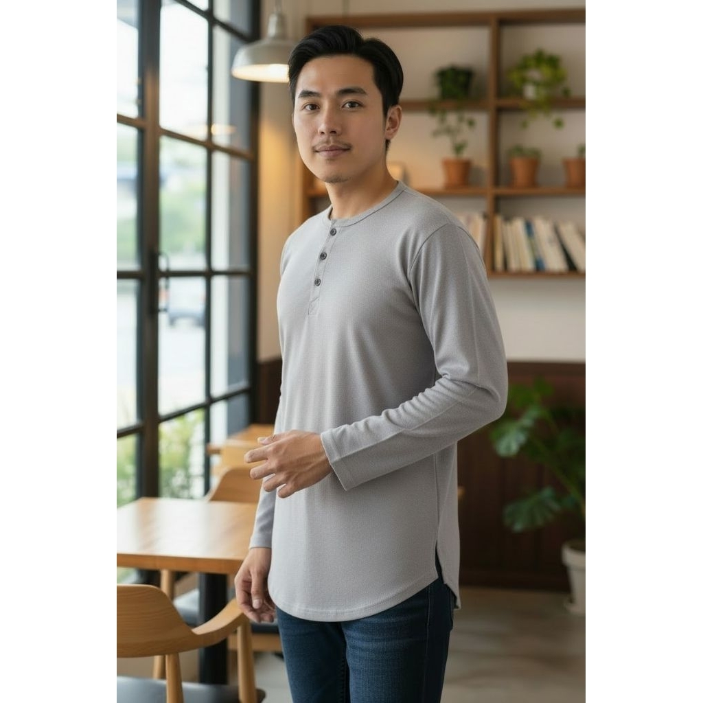 Kaos Koko Kurta Pakistan Lengan Panjang Pria Dewasa Original/Baju muslim Pria Dewasa Koko Bahan Teba
