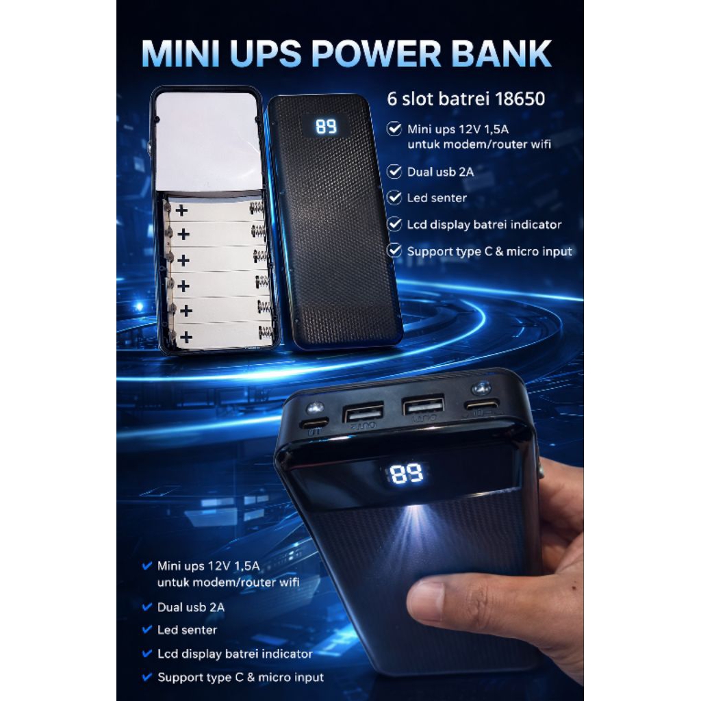 Mini UPS WiFi Router CCTV & Powerbank HP  2 in 1 Dual Output - Backup Mati Lampu