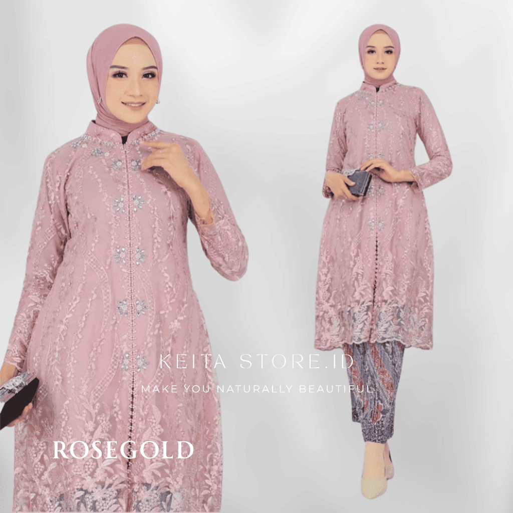 Setelan Tunik Pesta Wanita Lusia Series Ukuran Jumbo LD 120 Cm Sampai LD 130 Cm  Tunik dengan aksen 