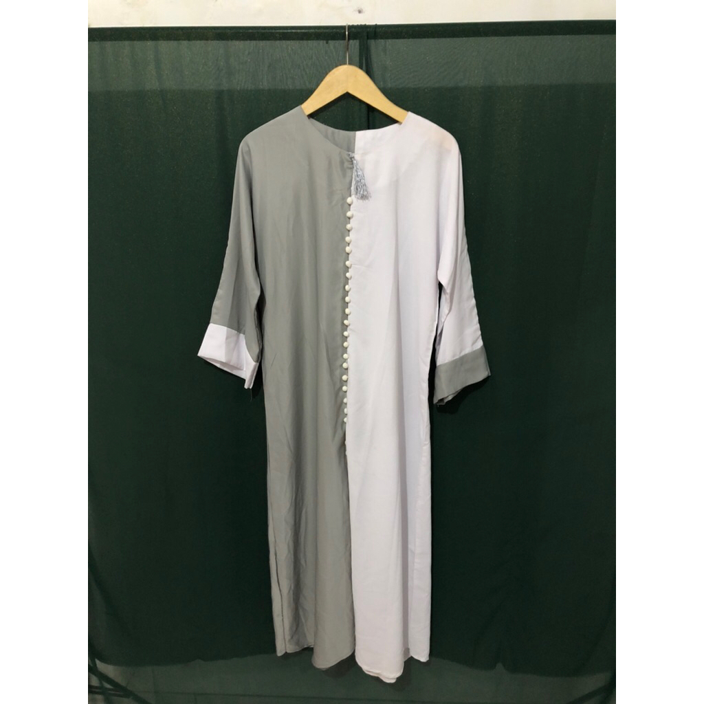 Dress Abaya GREY WHITE Satin Mix