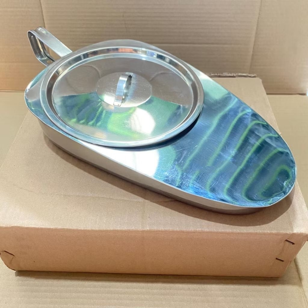 Pispot Sodok Stainless Plus Tutup . Tempat BAB Stainless StickPan Dewasa Pria/Wanita