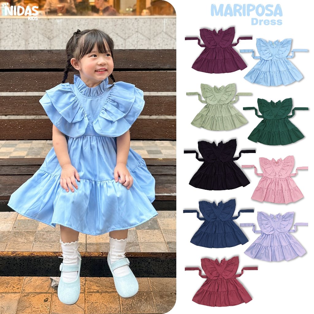 Nidas Kids - Mariposa Dress Pesta Anak Katun Lengan Pendek Rample Premium Mini dress Tunik Usia 1 2 