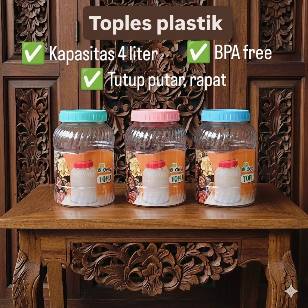 Toples plastik tabung TP5 / pet / kue kering / kerupuk / ulir tutup merah / silinder / polos / gula 