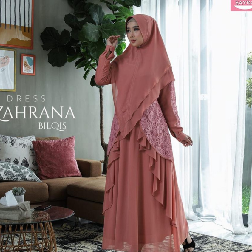 Gamis Syari Terbaru Set Jilbab Khimar Zahrana Bilqis Dress Ori Sayra SAYRA1