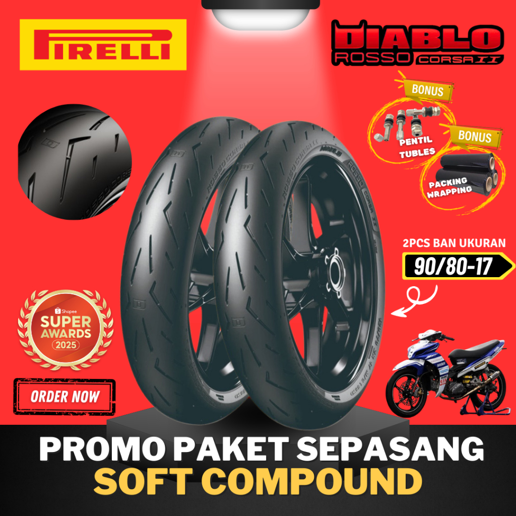 [PAKET SEPASANG] BAN PIRELLI DIABLO ROSSO CORSA 2 ( 90/80-17 ) SOFT COMPOUND RING 17 / BAN BALAP PIR