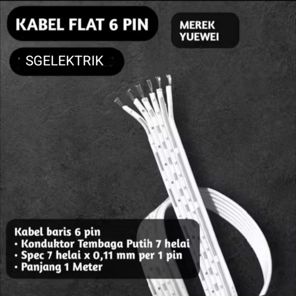 Kabel Pita 6 Jalur AWG26 - Pipih, Elastis, Tahan Lama