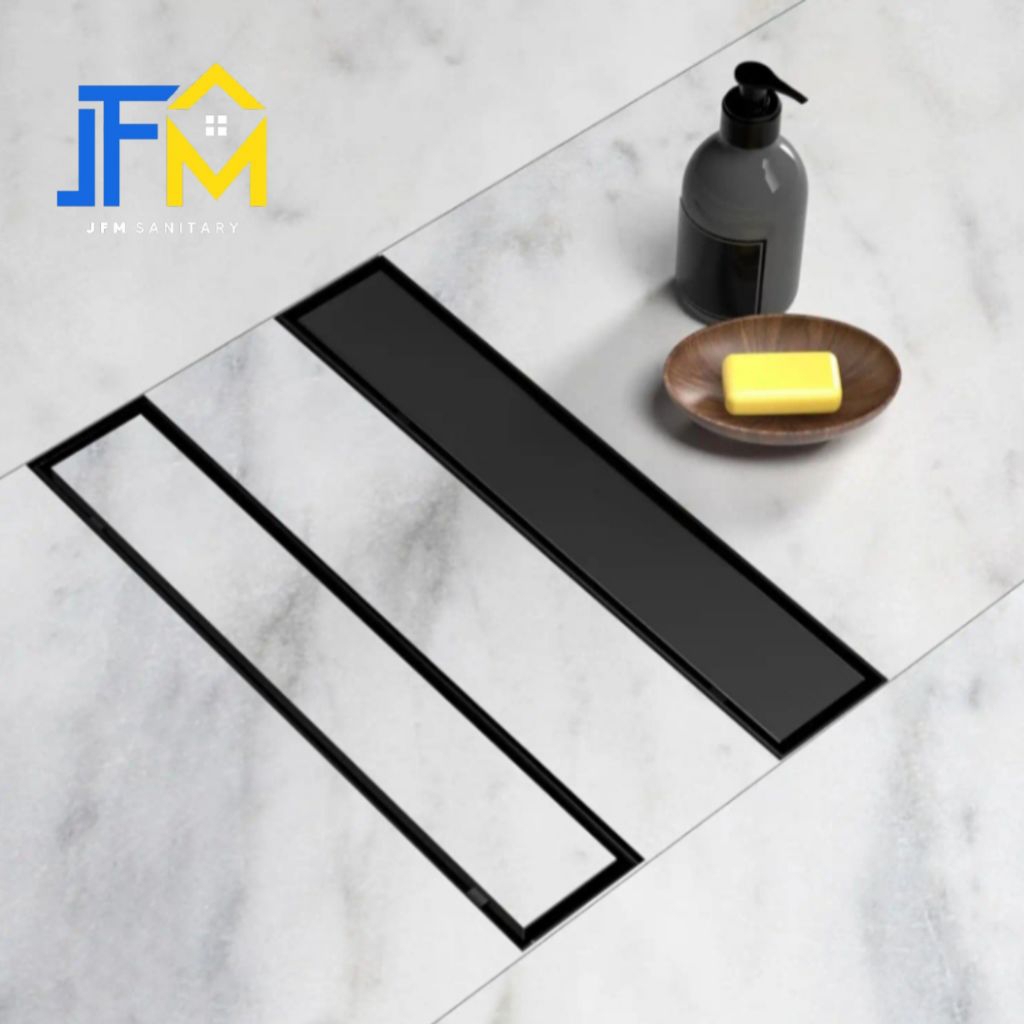 Smart Floor Drain Stainless Panjang 20 & 30 Cm HITAM LUBANG SAMPING / Floor Drain Tile Insert Kamar 