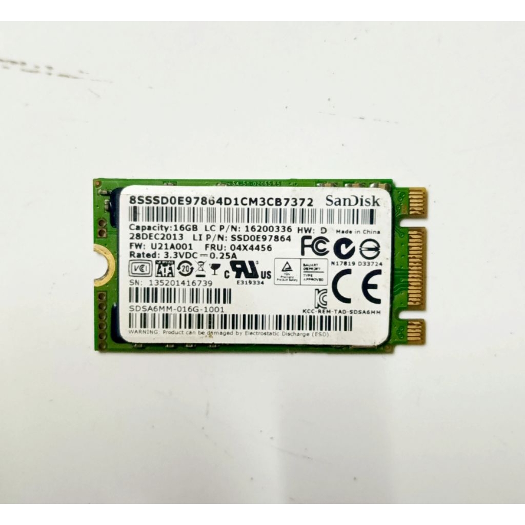 SSD SANDISK M.2 SATA 16GB - SSD Sandisk M.2 Sata 16GB