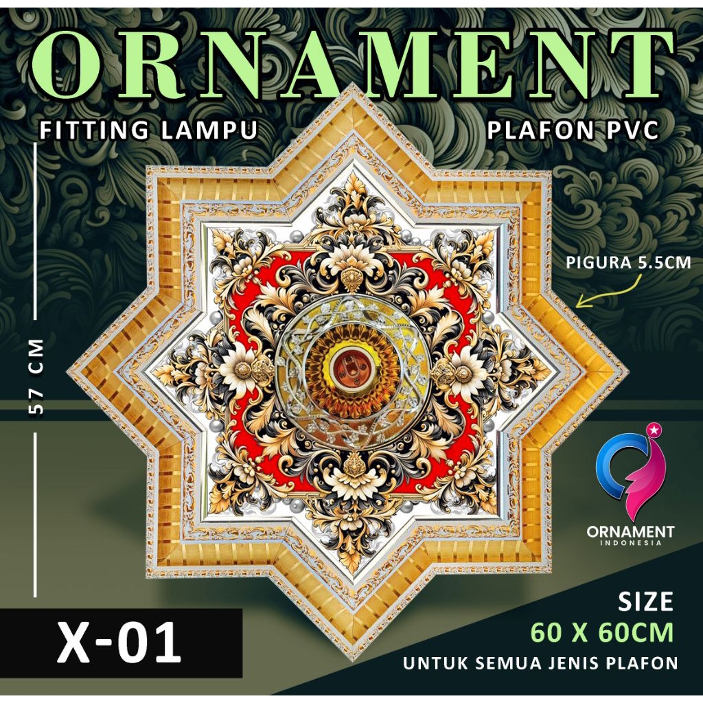 Ornamen lampu plafon pvc ukuran 60x60cm exclusive pigura 6cm