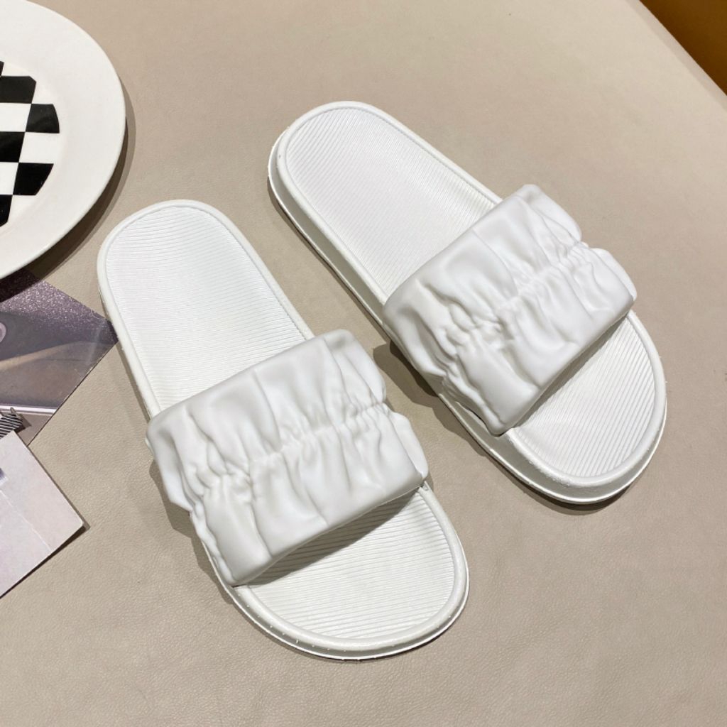 sendal slop wanita karet jelly korea motif serut 6697 sendal slop motof serut