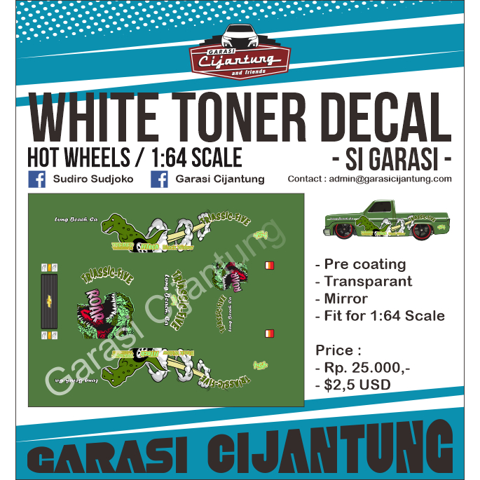 [White Toner] decal Hot Wheels 83 Silverado tema Triassic Five