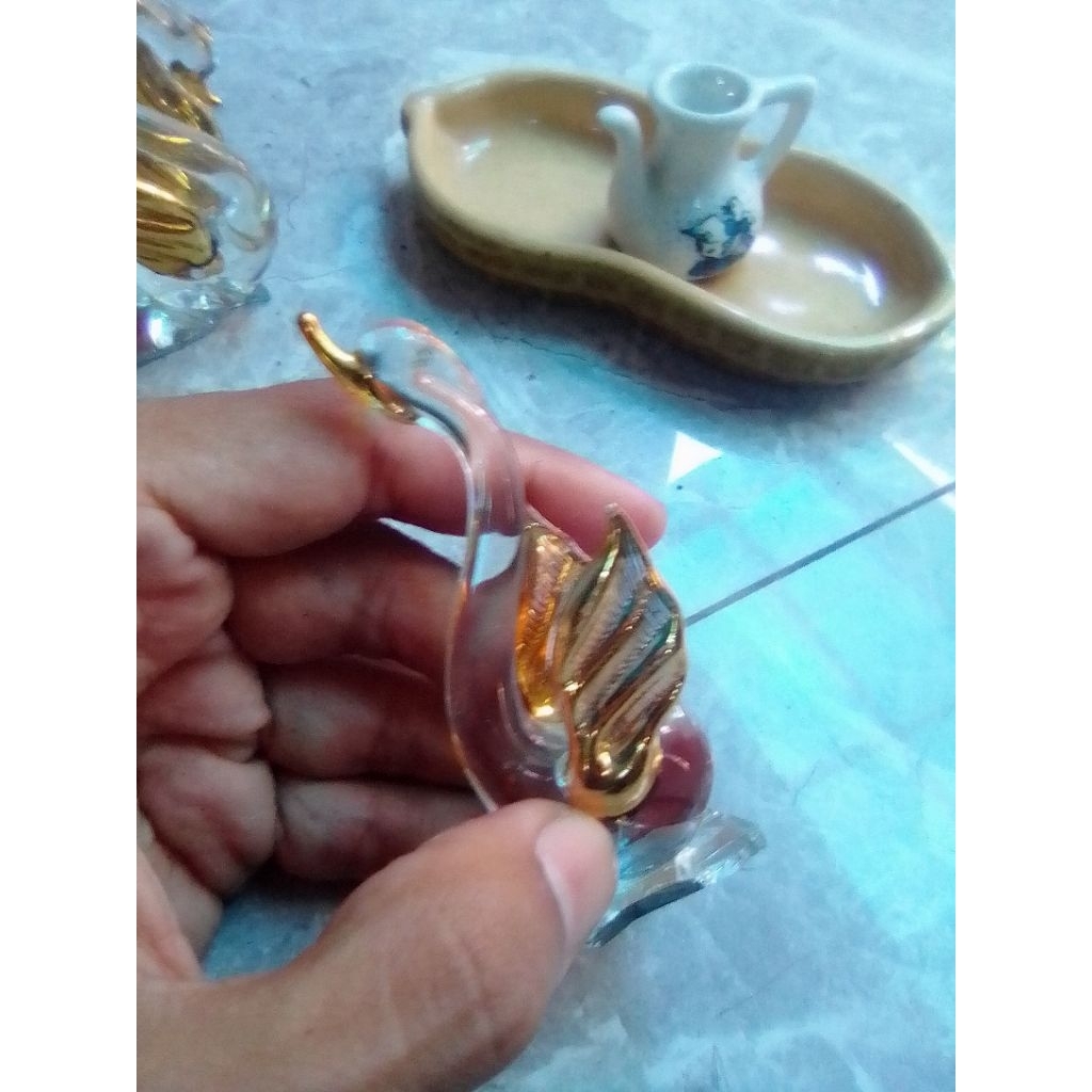 Pajangan Mini Angsa Swan Kaca Kristal Preloved