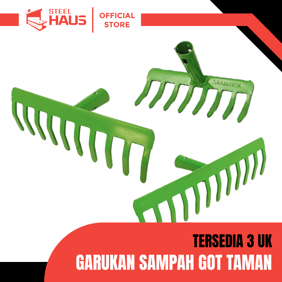 Garukan Sampah Besi / Sekop Garpu Taman Tanah Tanpa Gagang Ukuran 8 10 & 12 Baris