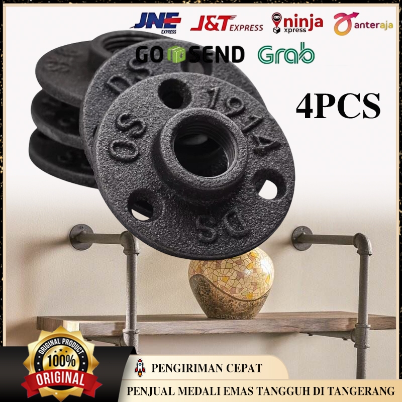 4PCS Flange Drat Dalam Besi Anti Karat 1/2" 3/4" Flange Pipa Industrial Decor Fitting Pipa Lantai Di