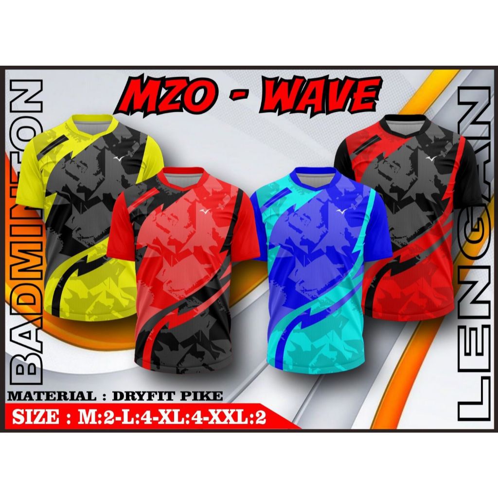 [12 PCS] KAOS VOLLY MZO WAVE LUSINAN / BAJU VOLI PRINTING PRIA DAN WANITA