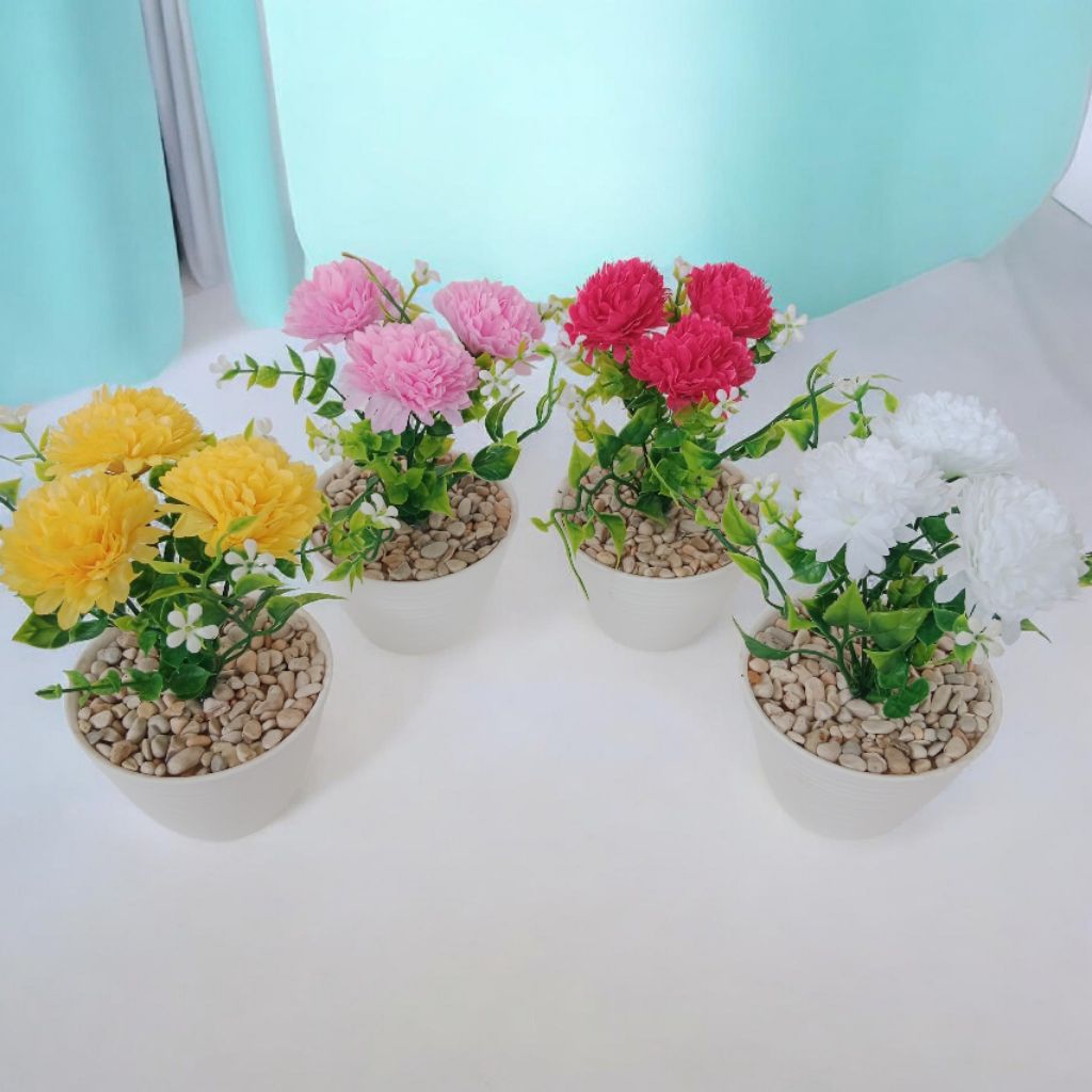 Bunga pompom sudah set dengan pot tawon / Bunga hias artificial/buatan hiasan ruang tamu dekorasi ru