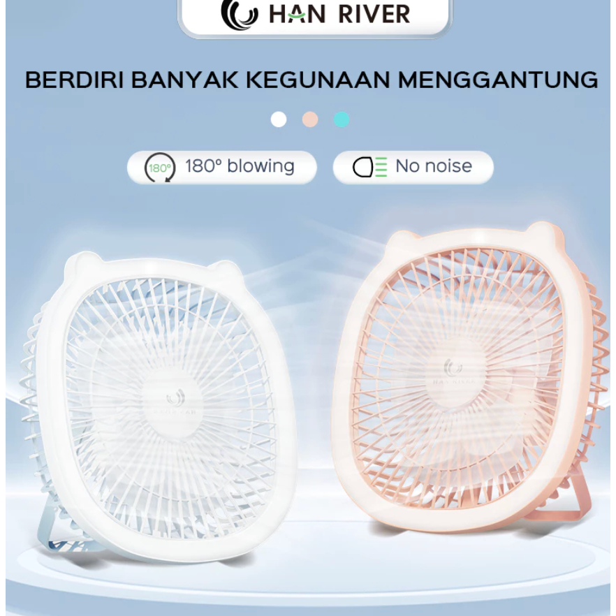 HAN RIVER Kipas Angin Portable With Lampu LED Kipas Angin Mini