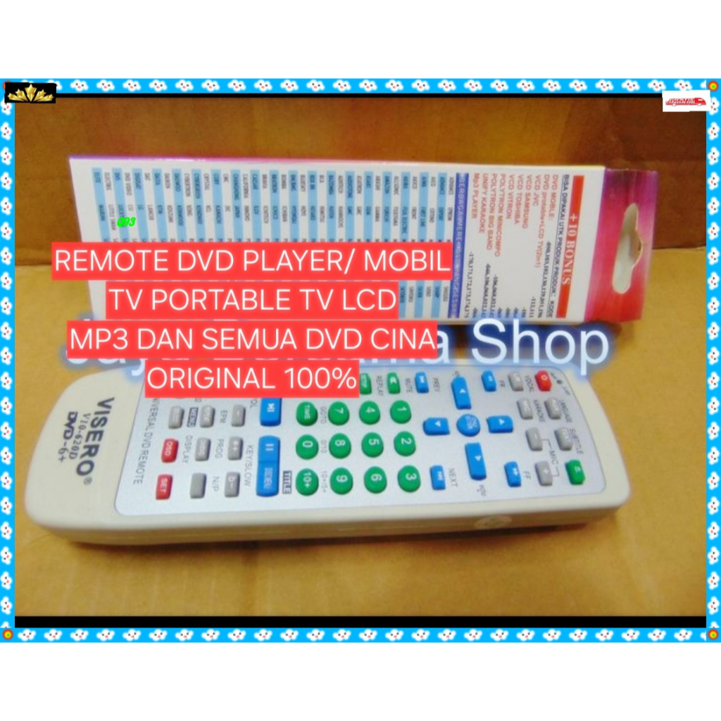 Q93 REMOTE VISERO DVD PLAYER DVD MOBIL SERBA GUNA TV PORTABLE TV LCD MP3 CINA ORI 100% REMOT MULTI U