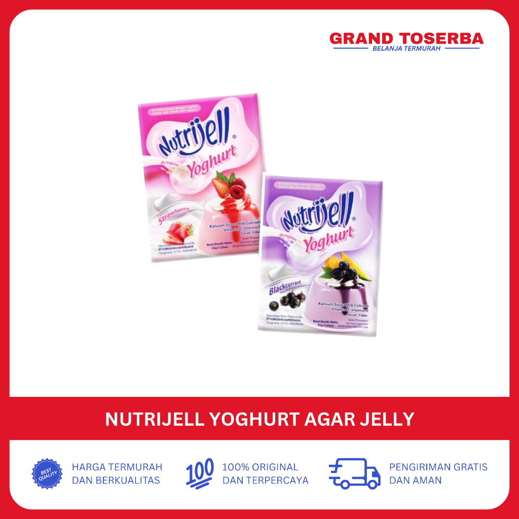 Nutrijell Yogurt 2 varian Agar jelly 35gr - Blackcurrant -Strawberry