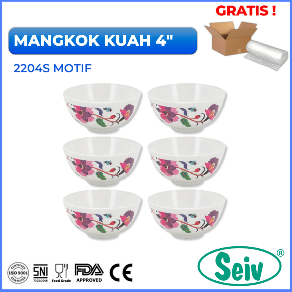 6 Pcs, Mangkok Nasi 4.5 inch Melamin Onyx Seiv - 2204S Motif