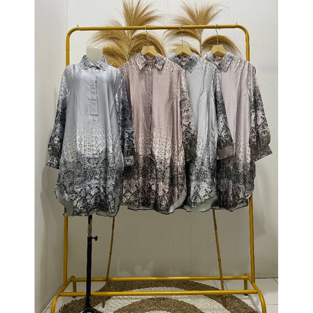 Tunik Satin Motif Premium/Tunik Terbaru/Tunik Motif /Tunik kekinian Kode 3957