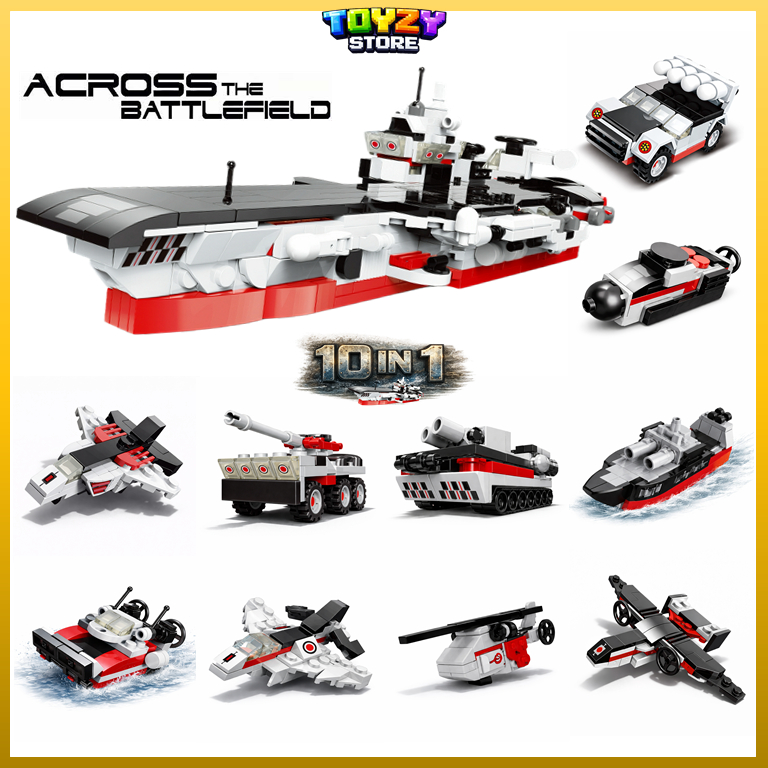 Toyzy Store Mainan Edukasi Anak Building Blocks 10 in 1 Battleship Warship usia 6+ Bahan ABS Premium