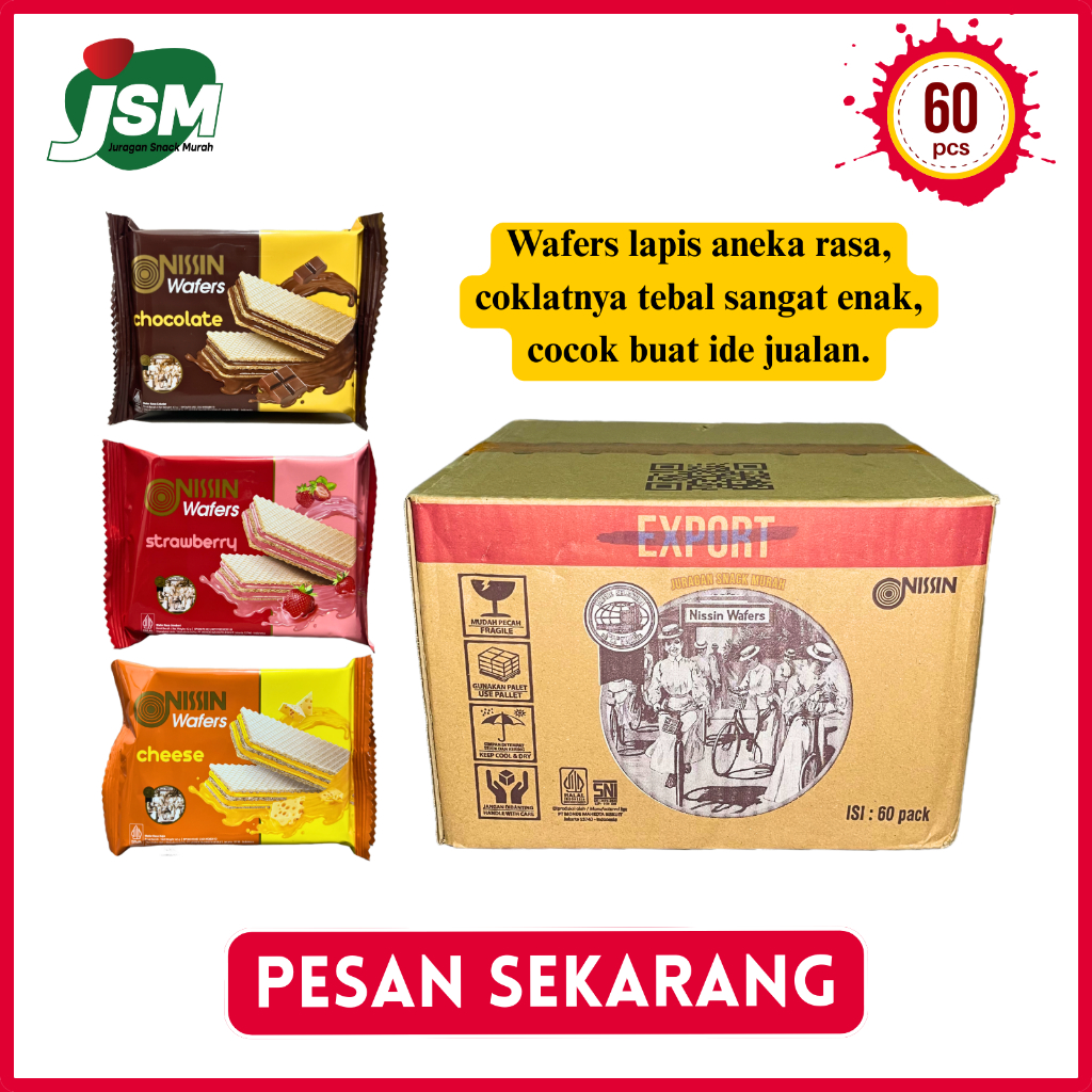 [GROSIR] Nissin Wafer 42gr 1 Dus Isi 60 Pcs - Wafer Cokelat, Strawberry & Keju Snack Murah