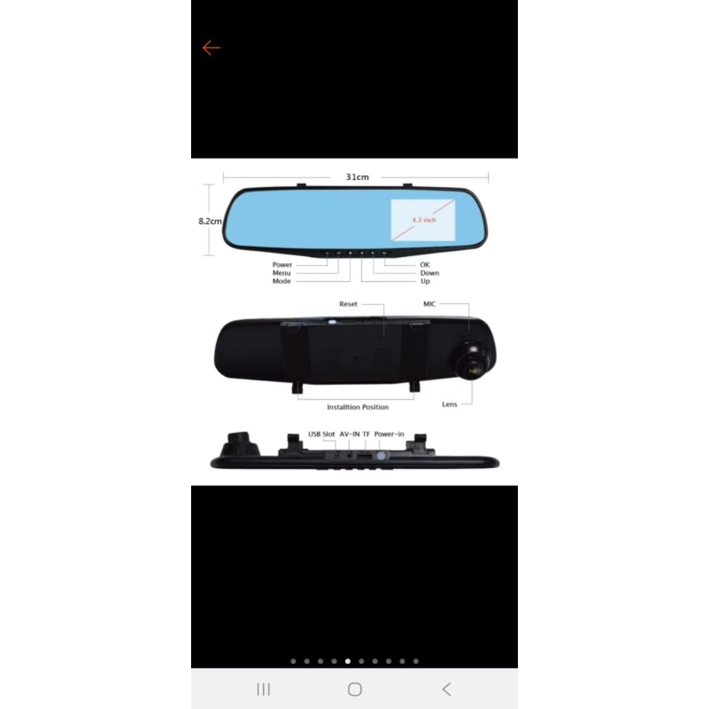 Acroder Dash Cam Mobil  4.3 Inch HD 1080P Front Rear Loop Recording G-sensor ( Free memory card 32gb
