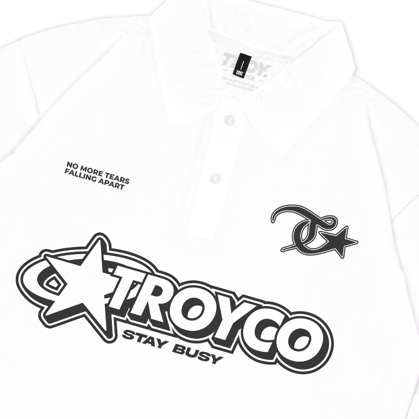 Troy Company Wangky Polo Shirt Full White Stellar Track - Kaos Polo Putih WKD 2985