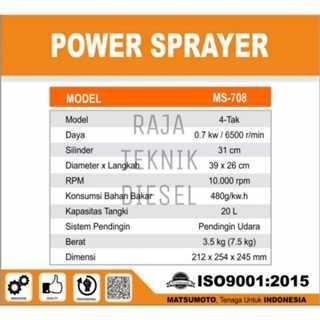 Power Sprayer Mist Knapsack Matsumoto MS 708 Mesin Pembasmi Hama Bakteri
