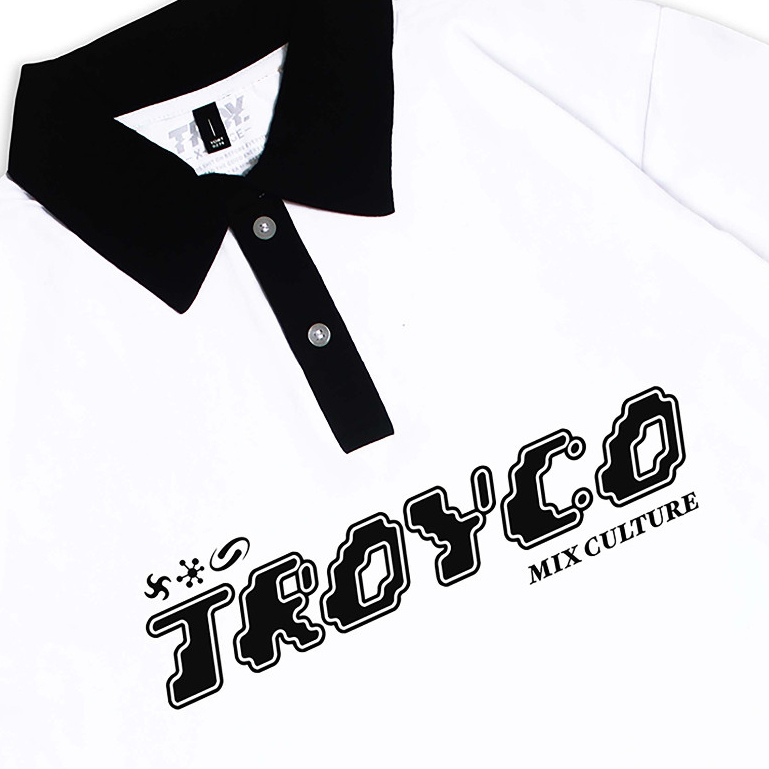 Troy Company Wangky Polo Shirt White Black Pixel - Kaos Polo Wangki Pria Putih Hitam WKD 2903