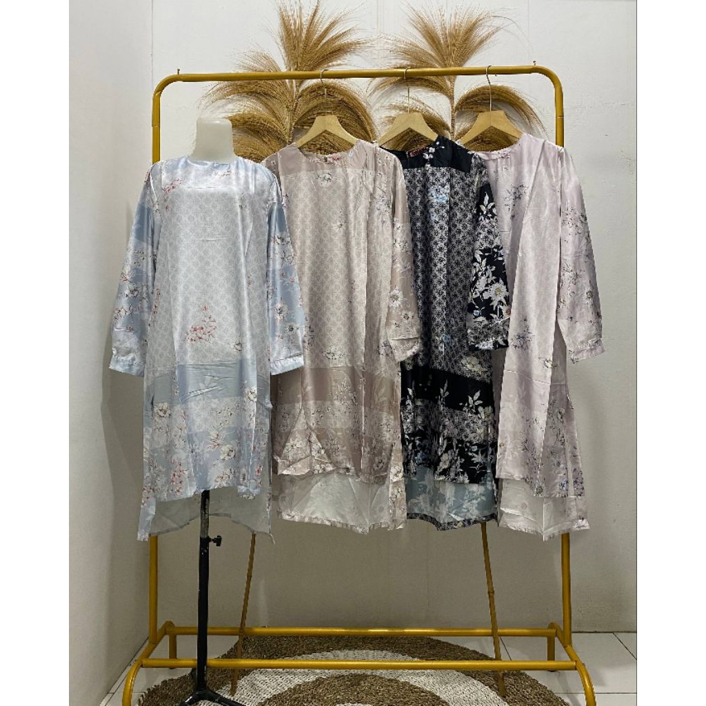 Tunik Satin Motif Premium/Tunik Terbaru/Tunik Motif /Tunik kekinian Kode 3961