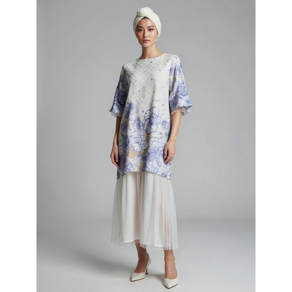 Eprise Yasmine Gamis Dress WHITE/ LT. BLUE FP754C | Dress Muslim Wanita | Dress Lebaran