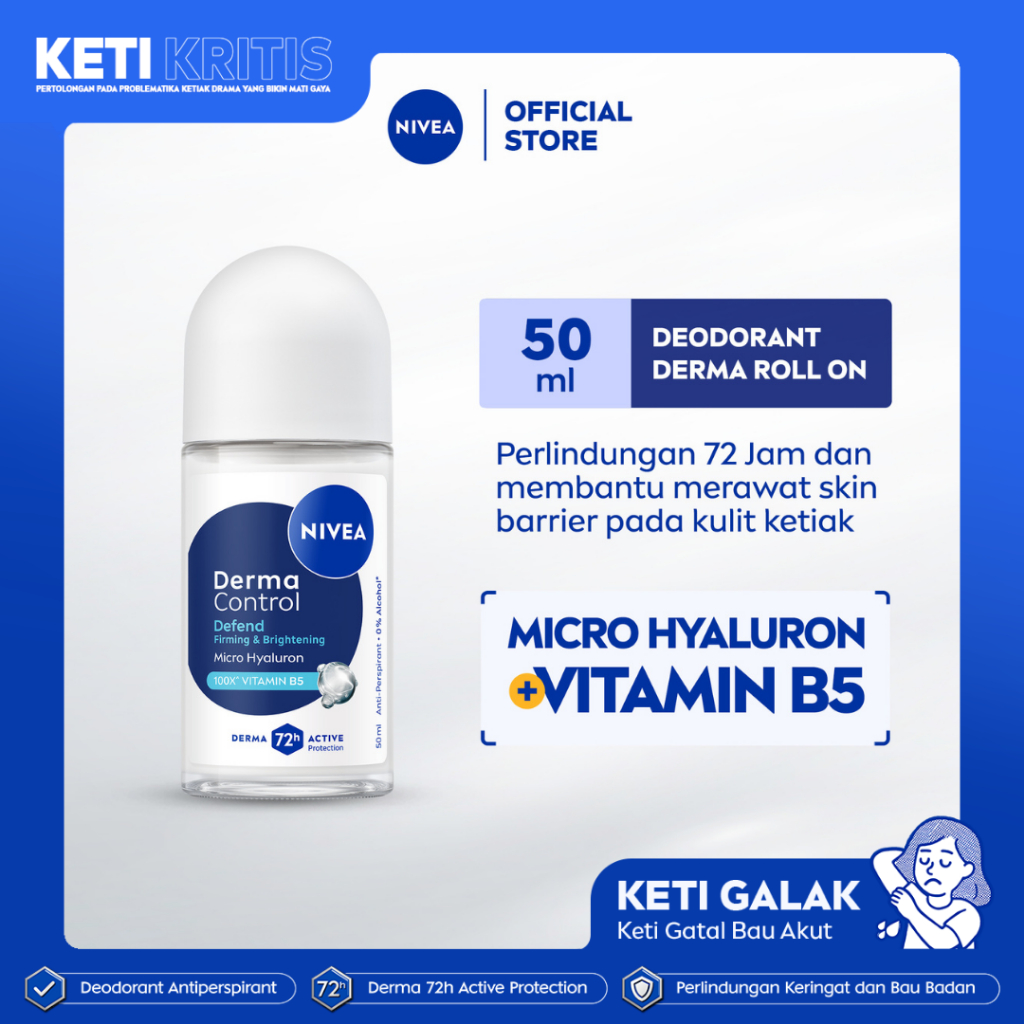 NIVEA Deodorant Roll On Derma Control Defend 50ml - Deodoran wanita skin barrier kulit ketiak sensit