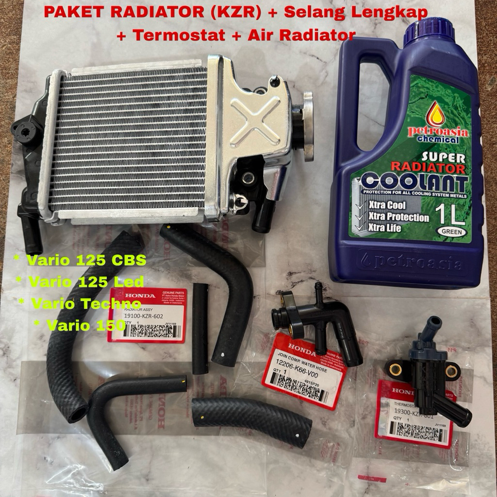 Paket Radiator (KZR)+Air Radiator+Termostat+Selang Buat Motor Vario 125 Tecno, Vario 125 Cbs, Vario 