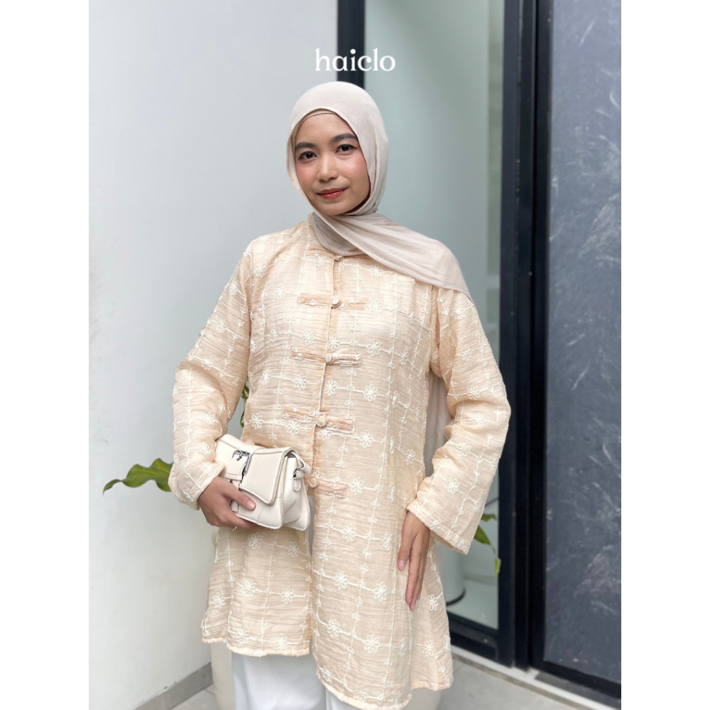 HAICLO Kanza Tunik | Cheongsam Bordir | Atasan Muslim Wanita | Baju Ramadan | Baju Lebaran