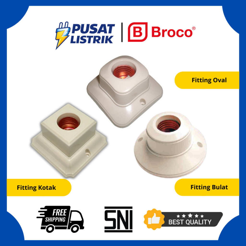 Fitting Plafon Lampu Kotak 1210 | Fitting Oval 1211 | Fitting Bulat 1212 Krem & Putih - Broco