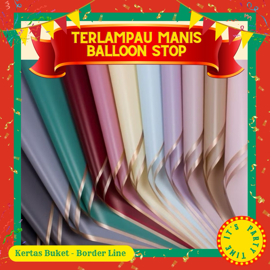 1 Pack Isi 20pcs Kertas Cellophone Buket Border Line Pinggir Emas Banyuwangi