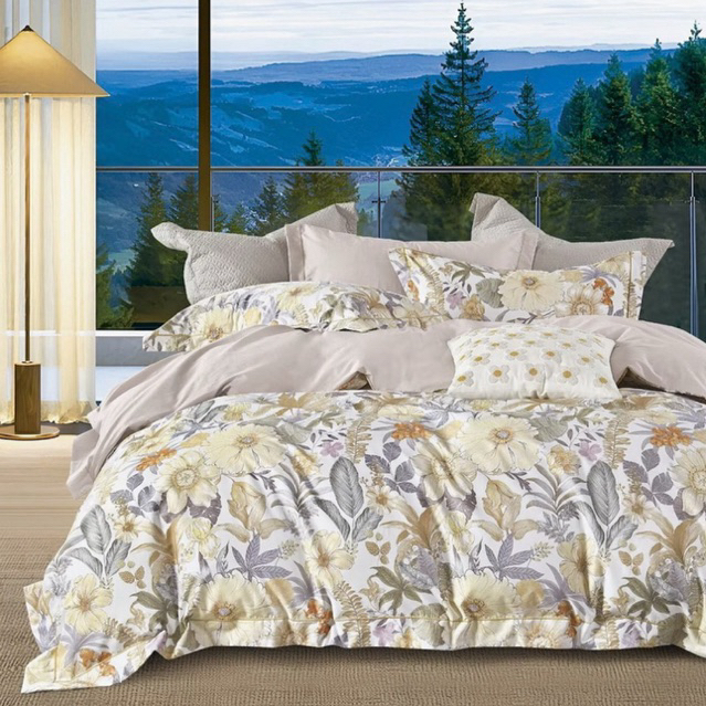 BIOSIBEDDING Sprei Katun Jepang Motif Bunga Garis Putih Shabby Scandinavian Bisa Custom Rumbai Rempe