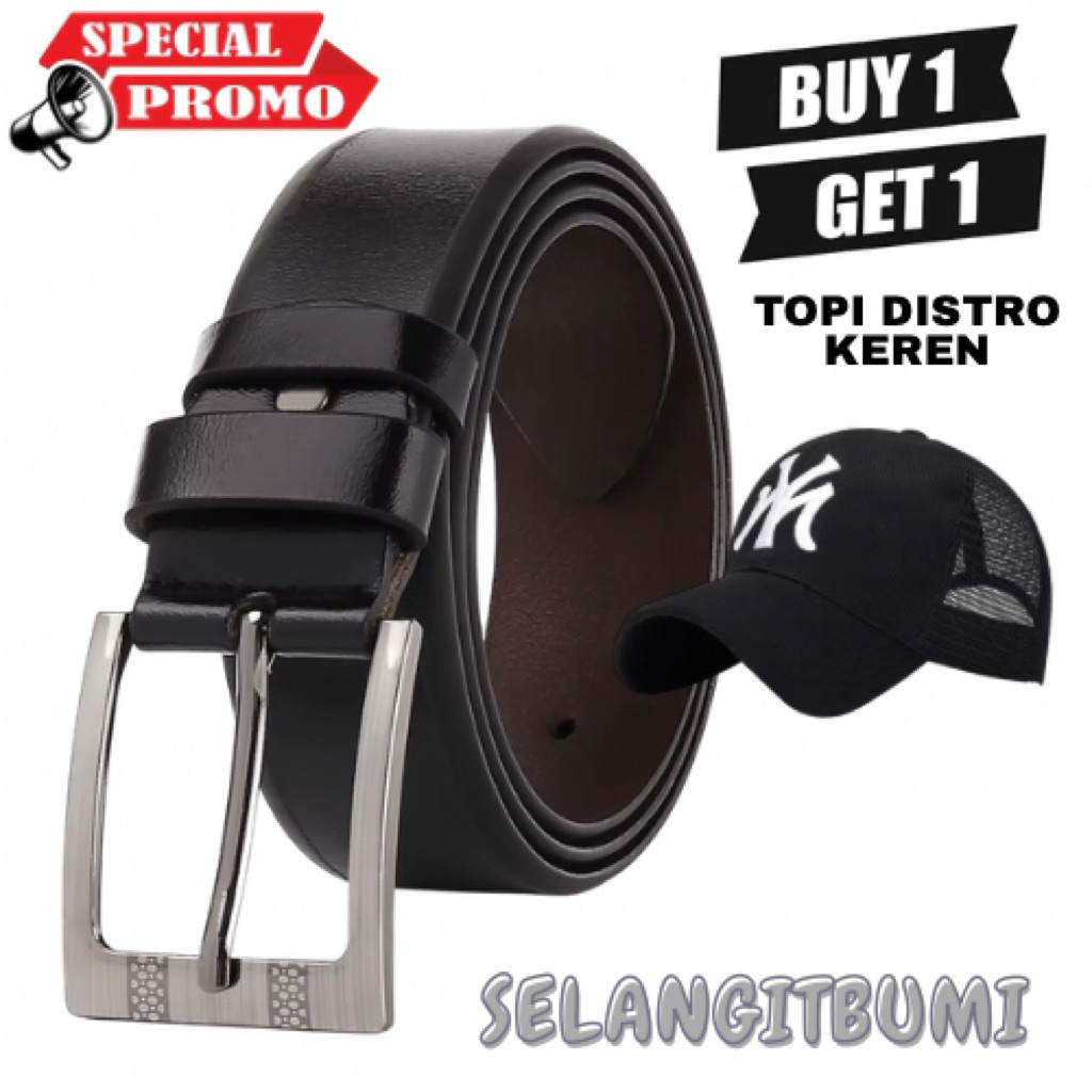 FREE TOPI DISTRO - Ikat Pinggang Pria Kulit Sabuk Fashion Pria Kepala Besi Model Jarum Panjang 120Cm