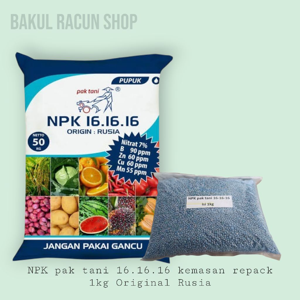 Pupuk NPK pak Tani 16 16 16 Kemasan Repack 1kg NPK biru