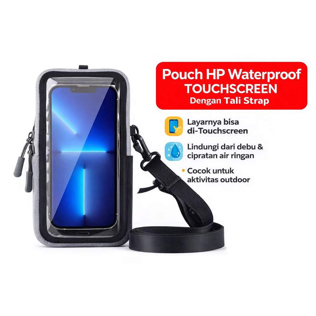 Pouch HP Waterproof Transparan Touchscreen – Tas HP Outdoor Strap Gantung